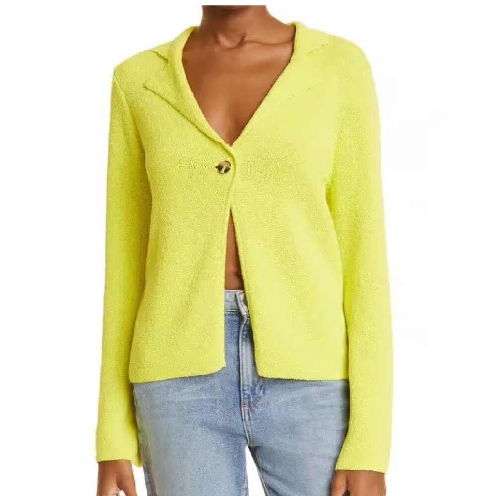NEW $395 RHODE CARMEN CHARTREUSE KNIT COTTON BLEND JACKET SIZE L